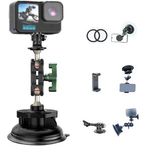 F1TP Suction Cup Mount for Action Cameras, with 1/4"-20 Standard Thread Adapter for OSMO Action 3 DJI Action 2 Pocket 2,Gopro Hero Insta360 ONE X3 X2 X RS R,Car Phone Holder