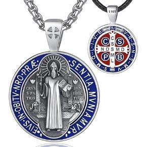 EUDORA 925 Sterling Silver St Benedict/St Michael/St Christopher/St Joseph/St Anthony Pendant Necklace Amulet Jewelry for Men Women for Protection