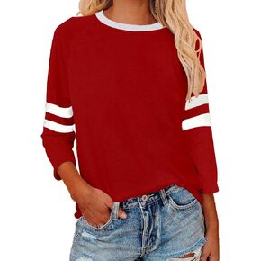 Womens 3/4 Sleeve Fashion Crewneck Tops Patchwork Blouse Casual Loose Comfy Shirt