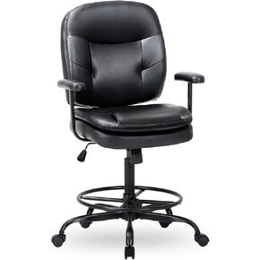 كرسي مكتب طويل من الجلد من COLAMY بوزن 275 رطل، كرسي مكتب واقف مع حلقة مسند للقدمين قابلة للتعديل، كرسي مكتب عالي الارتفاع باللون الأسود in Kuwait