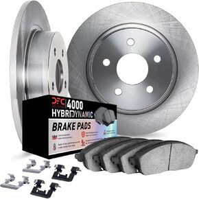 Dynamic Friction Company Rear Brake Rotors Kit | 4000 HybriDynamic Brake Pads includes Hardware 6812-63039