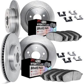 Dynamic Friction Company Front and Rear Brake Rotors Kit | 4000 HybriDynamic Brake Pads includes Hardware 6814-63039
