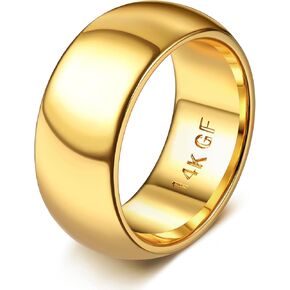 Florideco 14K Gold Filled Ring Gold Band for Women Men Thick Thin Pinky Thumb Ring Gold Wedding Band Ring Non Tarnish Plain Domed Comfort Fit Size 6 to 10