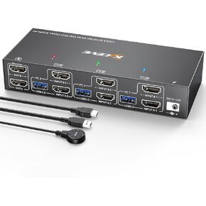 محول KVM HDMI 2 منفذ صندوق، محول AIMOS USB وHDMI 4 محور USB ، الترا اتش دي 4K@30Hz، لماوس لوحة مفاتيح حاسبي وشاحكي لوحة مفاتيح واحدة عالية الدقة، مع كابلين HDMI و2 كابلات USB