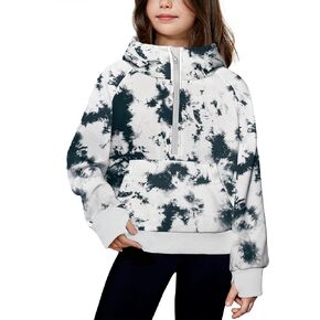 Arshiner Girls Half Zip Sweatshirt Fleece Pullover Hoodie Long Sleeve Fall Winter Tops Clothes Thumb Hole