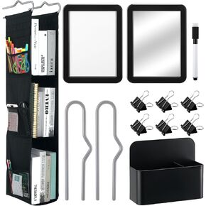 5 قطع 3 أرفف معلقة منظم خزانة قابل للتعديل رف خزانة المدرسة مع حامل قلم مغناطيسي مرآة مغناطيسية ملحقات خزانة السبورة البيضاء للمكتب والمنزل in Kuwait