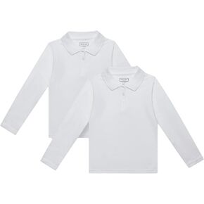 INGEAR Girls Long Sleeve Polo Shirt for School Uniform, Golf or Casual Wear, Performance Polo Shirts for Girls 2PK
