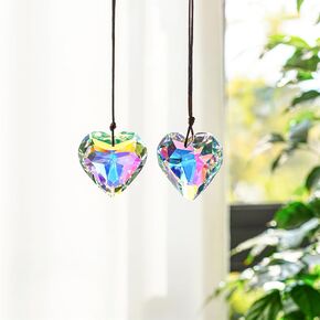 H&D HYALINE & DORA 2PCS 89mm/3.5inch Suncatcher Crystal Prism Pendant for Window,AB Color Glass Sun Catcher Prisms,Hanging Crystal Diamond Prism Suncatcher Ornament Decor
