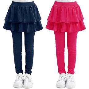 Cooraby Girls Footless Leggings with Ruffle Tutu Skirt Pants Stretchy Cotton Pantskirt Girls Skirt Leggings