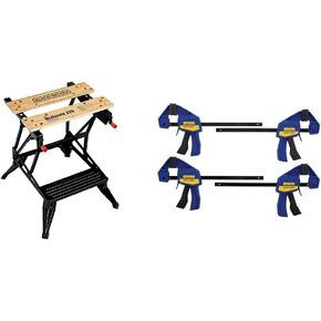 BLACK+DECKER Portable Project Center and Vise with IRWIN QUICK-GRIP Clamps, One-Handed, Mini Bar, 6-Inch, 4-Pack (WM225-A & 1964758)