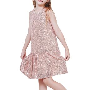 WULFUL Girls Sequin Party Dress Sleeveless A-line Swing Holiday Prom Birthday Dresses 5-12Y