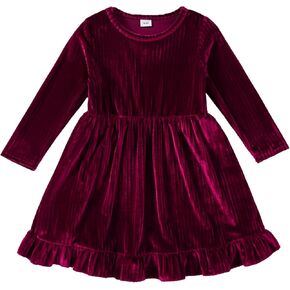 Little Girl Dress Velvet Long Sleeve Dress Girl Fall Winter Party Dresses 3-8T