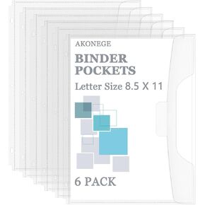 6 Pack Clear Sheet Protectors 8.5 x 11 Inch Binder Pocket Folders Document Organizer for 3 Ring Binder, Letter Size Paper Page Protectors Binder Accessories Loose Leaf Filling Bags for Binders