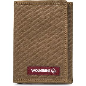 WOLVERINE Men's Guardian Cotton Nylon Trim Trifold Wallet with RFID Protection, Three Card Slots and Two Slip Pockets, Chestnut, One Size