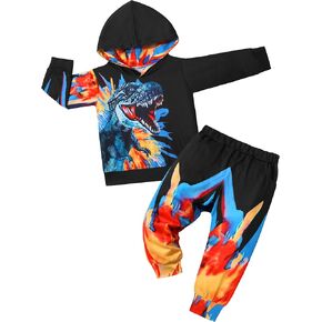 Toddler Boy Clothes 18M-8Y Long Sleeve Dinosaur Hoodie Pant Sets T-Rex Toddler Boy Outfits Fall Winter Spring