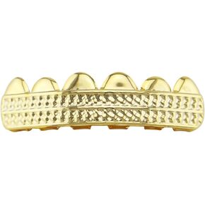 Iced 2 Row 6 Tooth Grillz Hip Hop Teeth Grillz Caps Top and Bottom Set for Your Teeth - for Photo Video Shoots, Clubbing