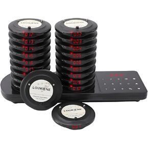 Restaurant Pager System, 20 Wireless Coaster Beeper Guest Customer Queue Pagers for Food Truck Church Nursery Clinic Coffee Shop Restaurants Bar with Vibration Flash Buzzer