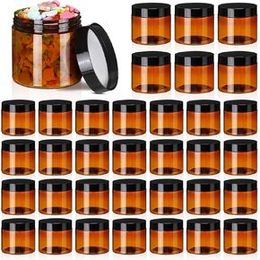 Tanlade 40 Pcs 8 oz Amber Plastic Jars with Lids Round Cosmetic Containers Amber Jars Refillable Cosmetic Jars for Powder Liquid Food Storage Kitchen Cosmetic Lotion Ointments Creams Essential Oil