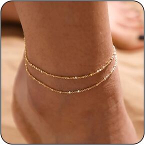 VIROMY Anklets for Women,14K Real Gold/Silver Plated Large Ankle Bracelets for Women Waterproof Simple Dot Cute Heart Dainty Evil Eye Anklets Non Tarnish Summer Beach Jewelry Gift for Women