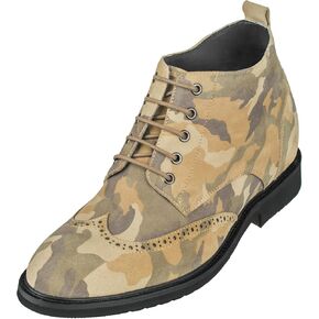 CALTO Men's Invisible Height Increasing Elevator Shoes - Premium Leather Lace-up Lightweight Wing-tip Work Boots - 3 Inches Taller