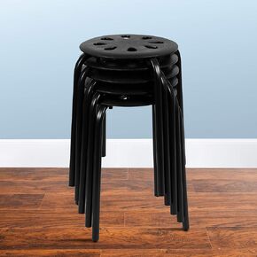 Flash Furniture Bailey Plastic Nesting Stack Stools, 17.5"Height, Black (5 Pack)