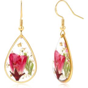 Handmade Pressed Flower Earrings for Women - Unique Real Flower Resin Dangle Earrings with S925 Sterling Silver Hooks - Trendy Botanical Jewelry Gifts