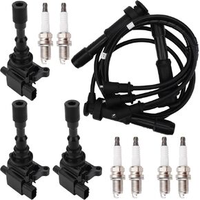 IRONTEK 3PCs Ignition Coil UF431 with 6 Spark Plugs and 3 Wire Set Fit for 2003 2004 2005 2006 for Kia Sorento, 3.5L V6, Replacement for UF431 2730039800 1788288 610-58653 IC551
