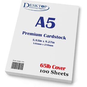 Premium A5 (8.3"x 5.83") Cardstock - 65lb Cover (176 gsm) White (100 Sheets)
