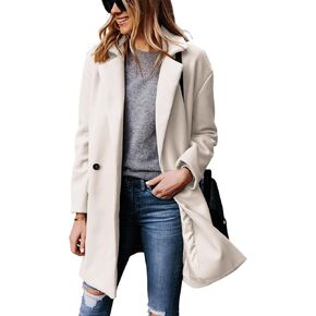 Hooever Women's Notched Lapel Wool Coat Single Breasted Pea Coats Winter Wool Blend Blazer Jacket