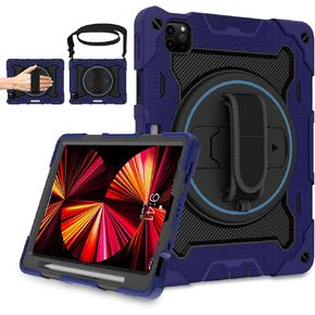 iPad Pro 11 Inch Case M5 2025/M4 2024, Heavy Duty Shockproof Protective Case with Screen Protector, 360° Rotating Stand Hand Strap Shoulder Strap Kids Cover Apple Pencil Holder in Kuwait