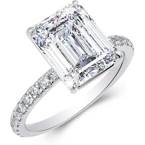 10K Solid Gold 1ct Center Emerald Shaped Moissanite Engagement Wedding Anniversary Ring for Women