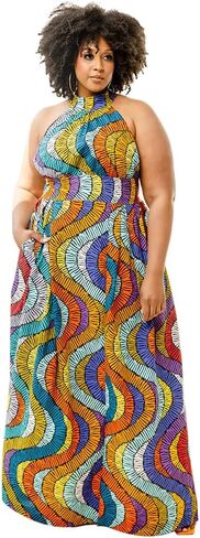 D'IYANU | Ronke African Pattern Ankara Maxi Dress for Women | Traditional Culture Kente Print Cloth in Saudi Arabia