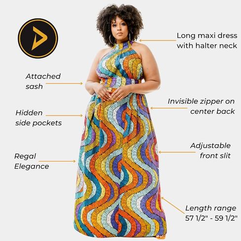 D'IYANU | Ronke African Pattern Ankara Maxi Dress for Women | Traditional Culture Kente Print Cloth in Saudi Arabia
