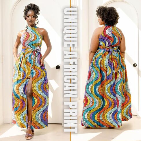 D'IYANU | Ronke African Pattern Ankara Maxi Dress for Women | Traditional Culture Kente Print Cloth in Saudi Arabia