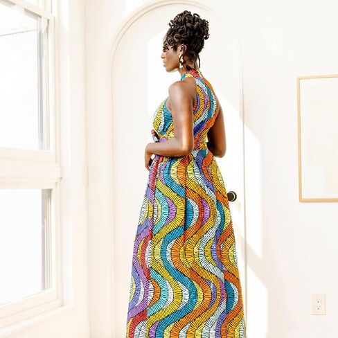 D'IYANU | Ronke African Pattern Ankara Maxi Dress for Women | Traditional Culture Kente Print Cloth in Saudi Arabia