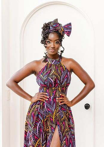 D'IYANU | Ronke African Pattern Ankara Maxi Dress for Women | Traditional Culture Kente Print Cloth in Saudi Arabia