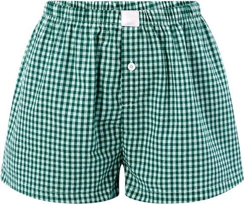 Women's Lounge Shorts Cute Soft Elastic Low Waist Plaid Print Button Front Pajama Bottoms Boxer Shorts Sleepwear in Saudi Arabia