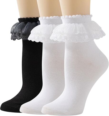 Lace Ruffle Frilly Ankle Socks for Women - Cotton Socks Stylish Cute Lace Socks in Saudi Arabia