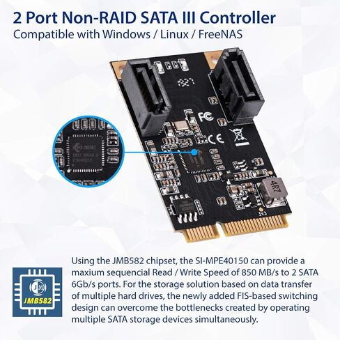 IO CREST 2 Ports SATA III 6gb/s to M.2 NGFF A Key + E Key A+E Key 22x30 2230 mm JMicron JMB582 in Saudi Arabia