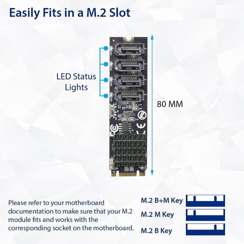 IO CREST 2 Ports SATA III 6gb/s to M.2 NGFF A Key + E Key A+E Key 22x30 2230 mm JMicron JMB582 in Saudi Arabia
