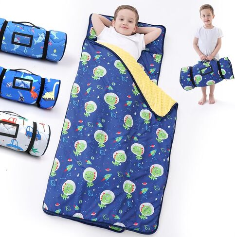 Nap Mat with Pillow Blanket Set: Sleeping Mats for Toddler Kids - Thick Large Roll up Slumber Bag for Daycare Preschool Kindergarten Boys Girls in Saudi Arabia