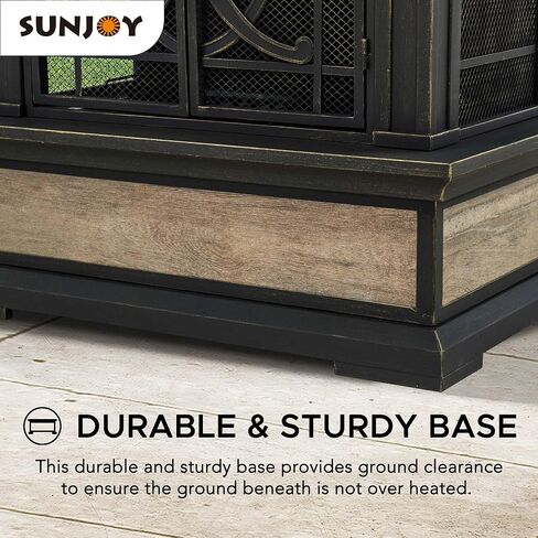 Sunjoy Outdoor Fireplace, Heirloom Patio Wood Burning Steel Fireplace with Chimney, Spark Screen, Fire Poker, and Removable Grate, Black in Kuwait