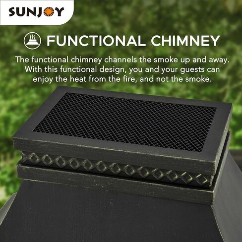 Sunjoy Outdoor Fireplace, Heirloom Patio Wood Burning Steel Fireplace with Chimney, Spark Screen, Fire Poker, and Removable Grate, Black in Kuwait