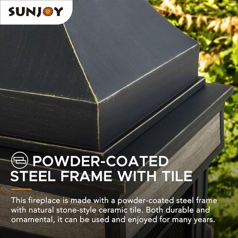 Sunjoy Outdoor Fireplace, Heirloom Patio Wood Burning Steel Fireplace with Chimney, Spark Screen, Fire Poker, and Removable Grate, Black in Kuwait