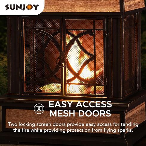 Sunjoy Outdoor Fireplace, Heirloom Patio Wood Burning Steel Fireplace with Chimney, Spark Screen, Fire Poker, and Removable Grate, Black in Kuwait