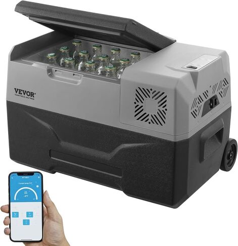 VEVOR Car Refrigerator, 12 Volt Car Refrigerator Fridge, 30 L Single Zone Portable Freezer with Wheels and Handle, -4℉-68℉, 12/24V DC and 100-240V AC Compressor Cooler for Outdoor, Camping in Saudi Arabia