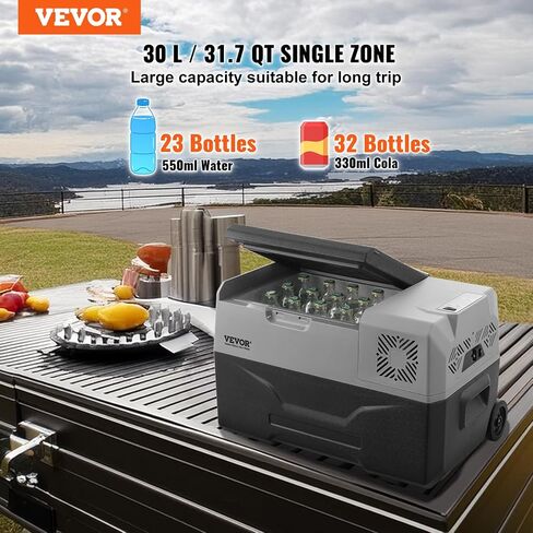 VEVOR Car Refrigerator, 12 Volt Car Refrigerator Fridge, 30 L Single Zone Portable Freezer with Wheels and Handle, -4℉-68℉, 12/24V DC and 100-240V AC Compressor Cooler for Outdoor, Camping in Saudi Arabia