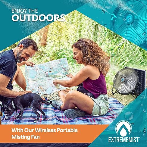 EXTREMEMIST 14" Solar Powered Misting Fan – 3 Mister Nozzles, 20W Solar Panel | Detachable Pump with 16ft. Misting Line | Perfect for Outdoors, Camping, Tailgating - Cools the air up to 30°F (17°C) in Kuwait