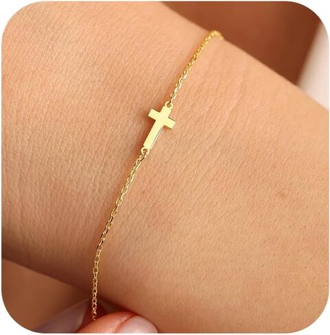 Cross Bracelet for Women - 18K Gold/Whited Plated Cross Bracelet Dainty Gold Cross Bracelet Thin Chain Pearl Double Cross Bracelet Bridesmaid Jewelry Gifts Cross Bracelet for Women in Kuwait