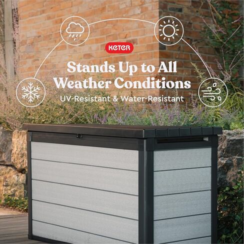 Keter Denali 30 Gallon Resin Deck Box for Patio Furniture, Pool Accessories, and Storage for Outdoor Toys, Grey/Black in Saudi Arabia